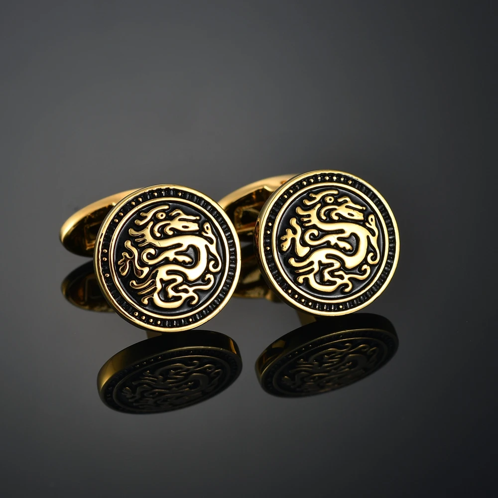 boutons de manchette dragon or noir