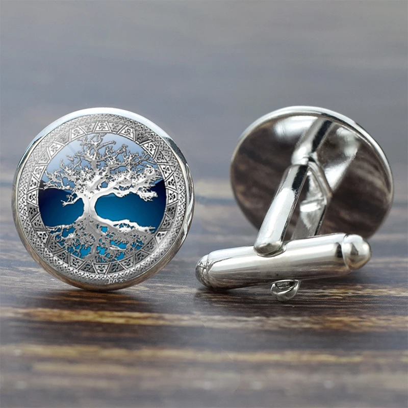 boutons de manchette arbre bleu argent