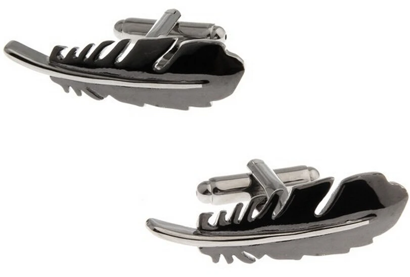 boutons de manchette plume en métal noir